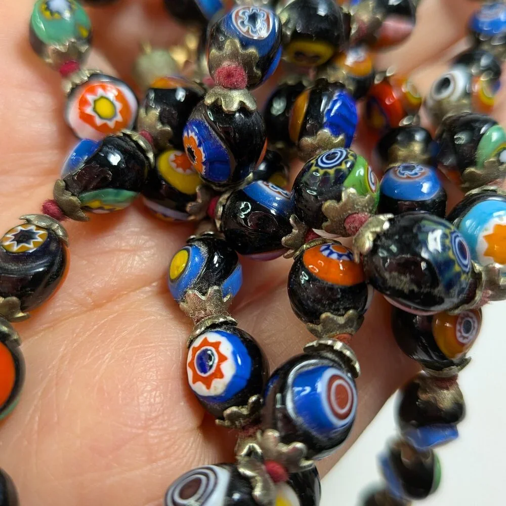 Vintage Millefiori Glass (52) BEADS Double Sided Handmade Multi Colored
